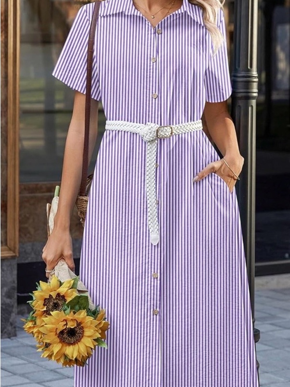 zeagoo Lavender & White Striped Button-Front Swim Coverup - Picture 3 of 10